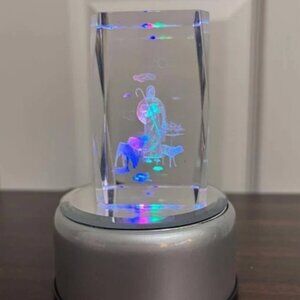 Etched 3D Beveled Crystal Vintage Sheperd with Sheep Collectible
